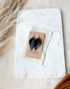 Black Leather Leaf Earrings
