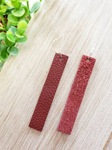 Cranberry Leather Bar Earrings.