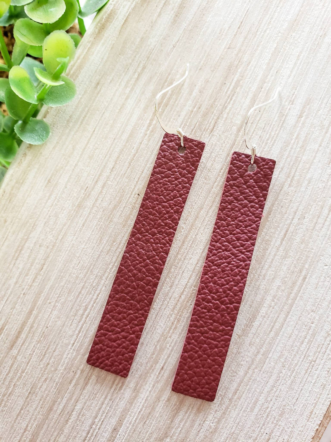 Cranberry Leather Bar Earrings
