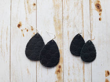 Load image into Gallery viewer, *SALE* Cut Out Black Leather Medium Teardrop With Raw Brass Hooks
