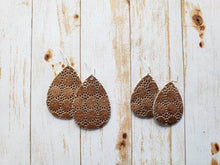 Load image into Gallery viewer, *SALE* Rose Gold Dot Leather Teardrop With Raw Brass Hook
