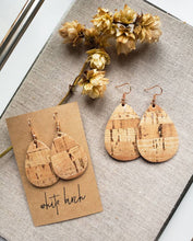 Load image into Gallery viewer, Rose Gold Metallic Cork and Leather Teardrop Earrings
