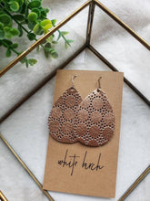 Load image into Gallery viewer, *SALE* Rose Gold Dot Leather Teardrop With Raw Brass Hook
