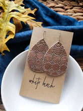Load image into Gallery viewer, *SALE* Rose Gold Dot Leather Teardrop With Raw Brass Hook
