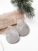 Load image into Gallery viewer, *SALE* Silver Camo Leather Medium Teardrop With Raw Brass Hook
