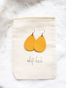 Mustard Yellow Leather Teardrop Earrings