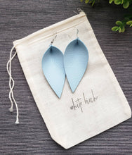 Load image into Gallery viewer, Baby Blue Leather Leaf Earrings

