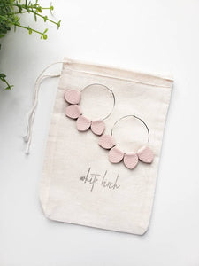 Blush Pink Leather Petal Hoop Earrings.