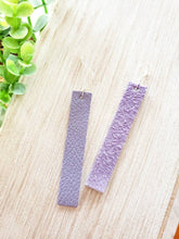 Load image into Gallery viewer, Lavender Purple Leather Bar Earrings.
