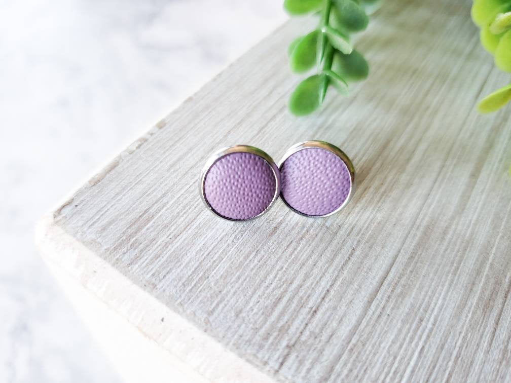 Amethyst Leather Stud Earrings
