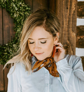 Distressed Tabac Brown Leather Bar Earrings.