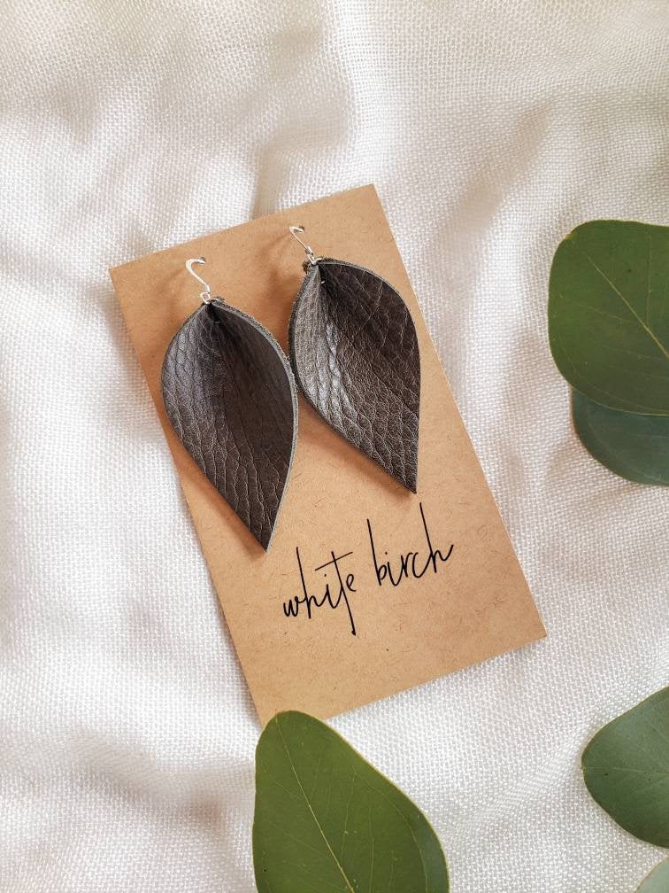 Distressed Green Leather Leaf Earrings