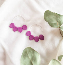 Load image into Gallery viewer, Berry Purple Leather Petal Hoop Earrings
