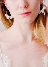 Load image into Gallery viewer, White Leather Petal Hoop Earrings.
