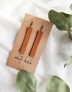 Distressed Camel Brown Leather Bar Earrings