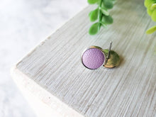 Load image into Gallery viewer, Amethyst Leather Stud Earrings
