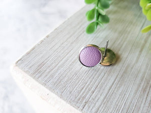 Amethyst Leather Stud Earrings