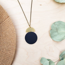 Load image into Gallery viewer, Geometric Brass Half Moon Black Leather Circle Necklace
