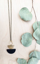 Load image into Gallery viewer, Geometric Brass Circle Black Stacked Half Moon Leather Necklace
