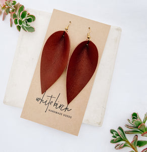 Mahogany Leather Leaf Earrings
