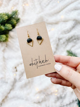 Load image into Gallery viewer, Black Leather &amp; Brass Triangle Earrings
