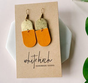 Orange Rust Leather with Brass Accent Earrings