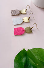 Load image into Gallery viewer, Textured Pink Suede Leather with Oblong Brass Accent Earrings
