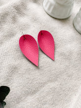 Load image into Gallery viewer, Neon Pink Leather Leaf Earrings
