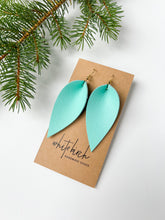 Load image into Gallery viewer, Robins Egg Blue Teal Leather Leaf Earrings
