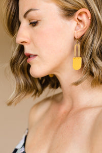 Mustard Yellow Leather & Brass Earrings