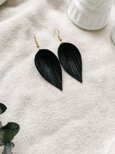Load image into Gallery viewer, Black Palm Leather Leaf Earrings
