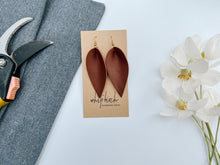 Load image into Gallery viewer, Mahogany Leather Leaf Earrings
