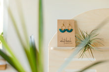 Load image into Gallery viewer, Ocean Teal Blue Leather and Brass Ring Earrings
