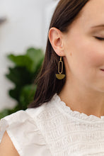 Load image into Gallery viewer, Small Brass Oval and Green Leather Earrings
