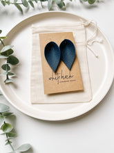 Load image into Gallery viewer, Navy Blue Leather Leaf Earrings
