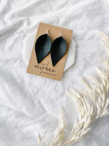 Ebony Black Leather Leaf Earrings