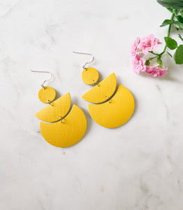 Lemon Yellow Saffiano Leather Statement Earrings