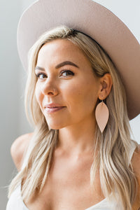 Nude Blush Pink Leather Leaf Earrings