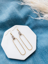 Load image into Gallery viewer, Latte Leather &amp; Brass Oval Accent Earrings
