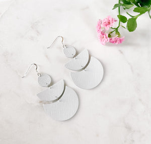 White Saffiano Leather Statement Earrings
