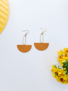 Biscuit Brown Leather & Brass Oval Earrings