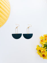Load image into Gallery viewer, Black Leather &amp; Brass Oval Earrings
