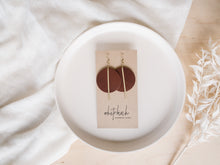 Load image into Gallery viewer, Medium Brown Leather Disc and Brass Bar Earrings
