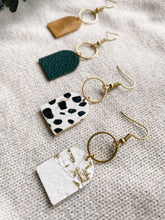 Load image into Gallery viewer, Dark Green Leather with Brass Circle Earrings
