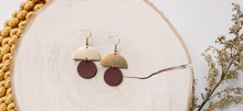 Load image into Gallery viewer, Burgundy Leather Small Circle &amp; Brass Earrings
