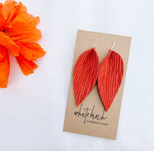 Load image into Gallery viewer, Melon Textured Leather Leaf Earrings
