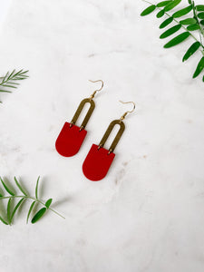Red Leather & Brass Earrings
