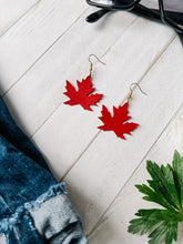 Load image into Gallery viewer, Canadian Red Maple Leaf Leather Earrings

