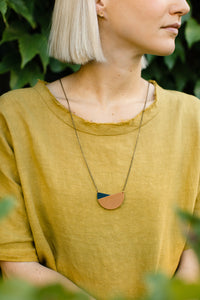 Geometric Brown & Teal Leather Necklace