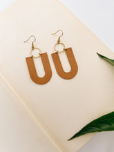 Load image into Gallery viewer, Biscuit Brown U-Shaped Leather &amp; Brass Ring Earrings
